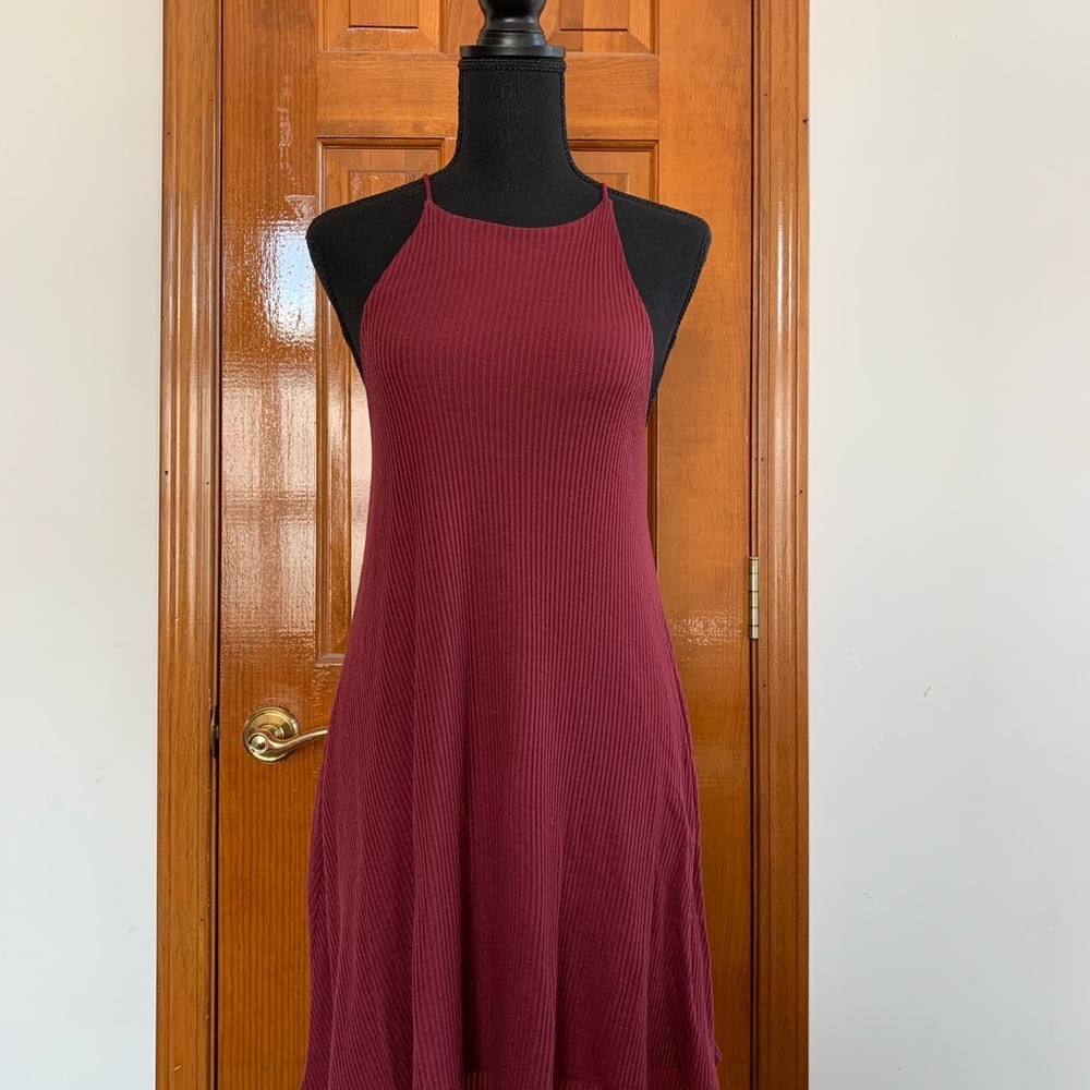 Ribbed Burgundy Dress